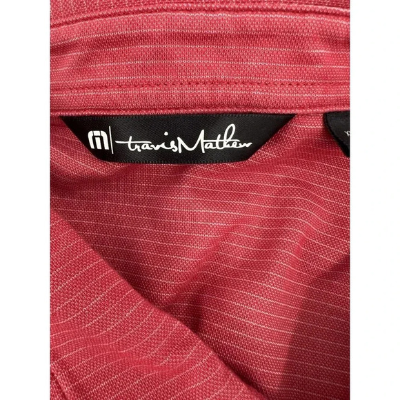Travis Mathew Polo Shirt Mens 2XL XXL Red Striped Golf Stretch Performance Logo - Picture 8 of 9